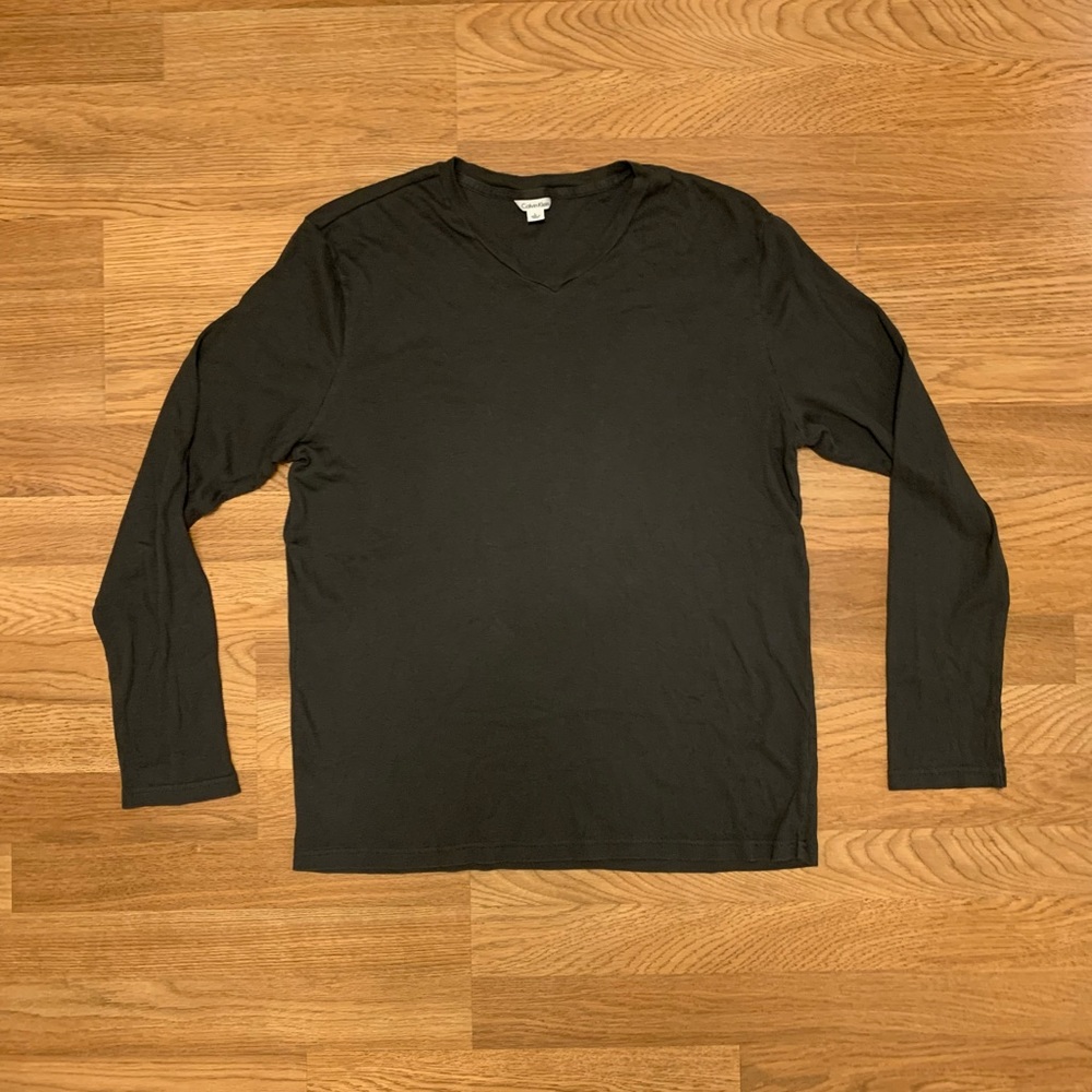 Calvin Klein Dark Grey Long Sleeve V-Neck - Size L